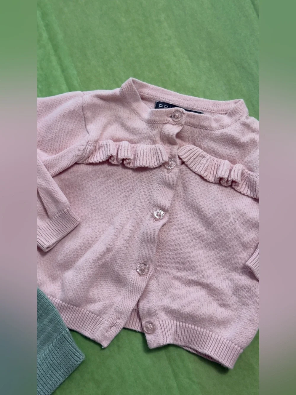 Carter's Green Apple Knit Sweater & Pink Ruffle Cardigan Set